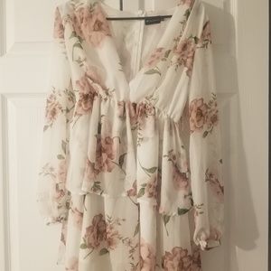 White floral chiffon skater dress